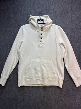 Express Design Studio Men's Hoodie Pullover Cream Button Neck Kangaroo Pocket M